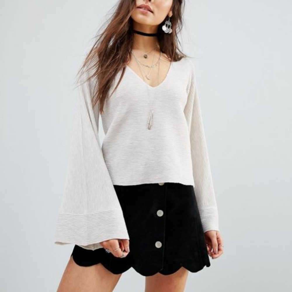 Free People Starman Ribbed Sweater Top Ivory Cream
